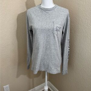 Vineyard Vines Gray Long Sleeve Crew T-Shirt with Pocket Size XS Football